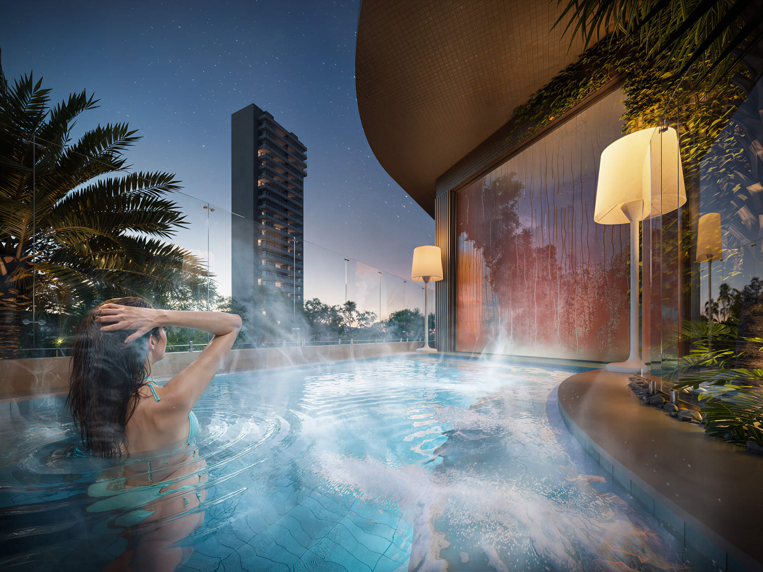 Piscina aquecida com hidroterapia